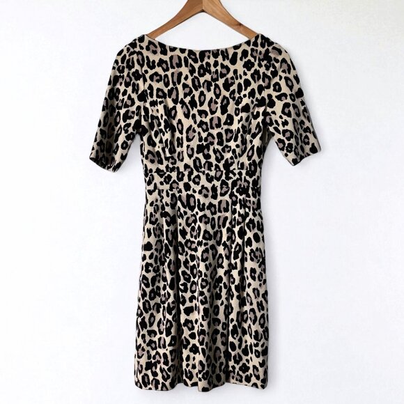 Kate Spade Leopard Print Half Sleeve Fit and Flare Dress Size 0 - Picture 2 of 11